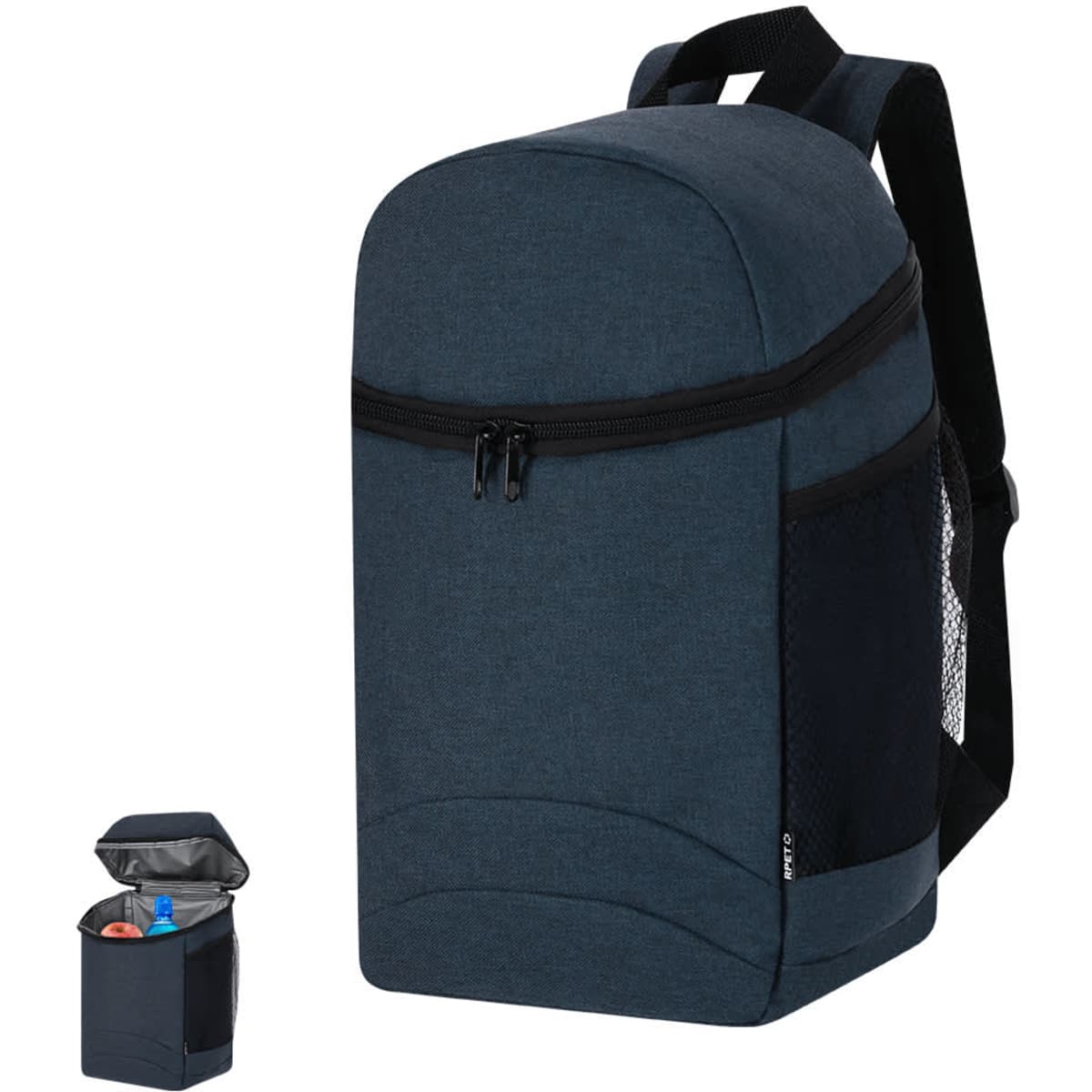 A navy Beroxi Backpack with a padded design, featuring a zippered main compartment and a side mesh pocket.