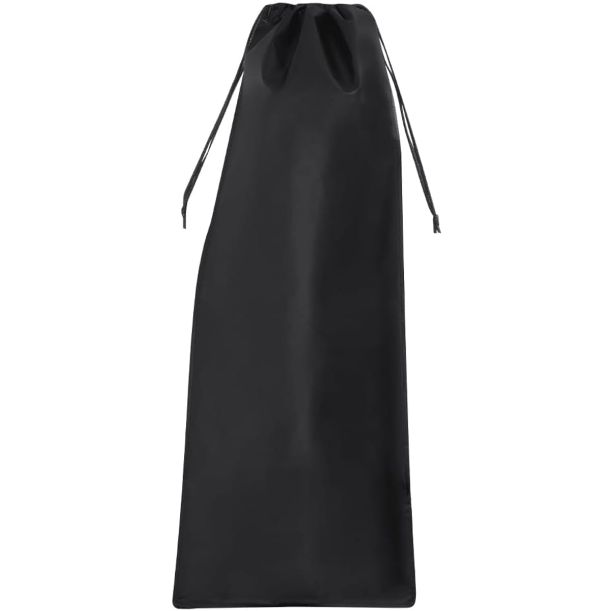 A black drawstring bag with a tall, slim design. It includes a logo on the side.