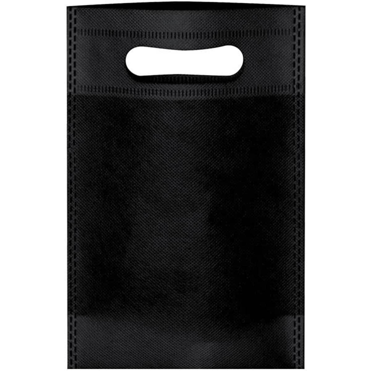 A black tote bag featuring a handle, made from durable material with a simple design.