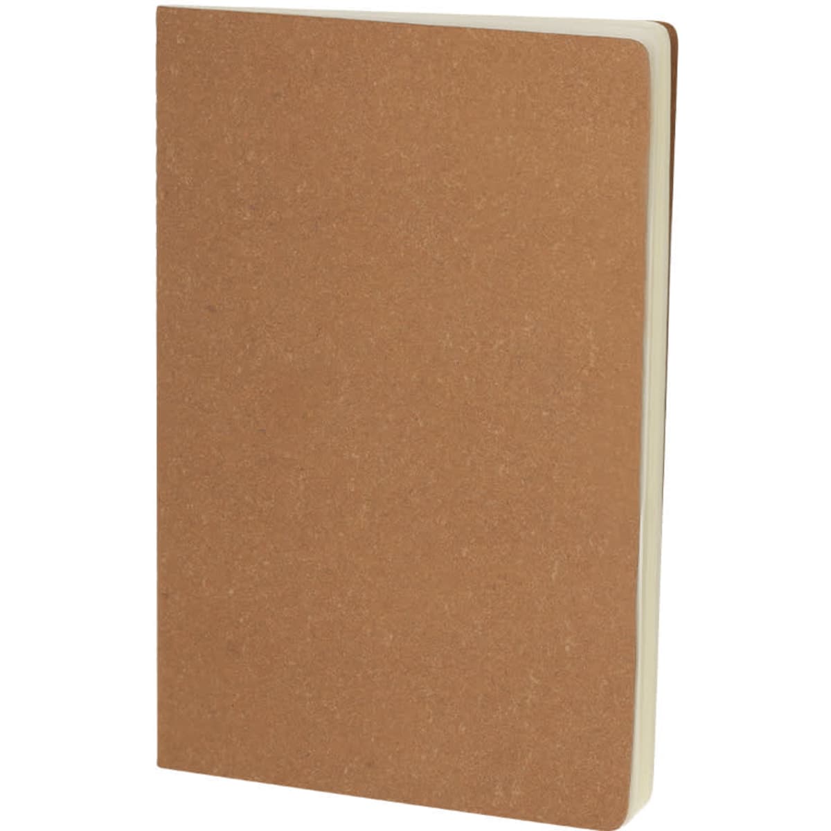 A brown notebook with a textured cover and blank pages, featuring a simple design and no visible branding.