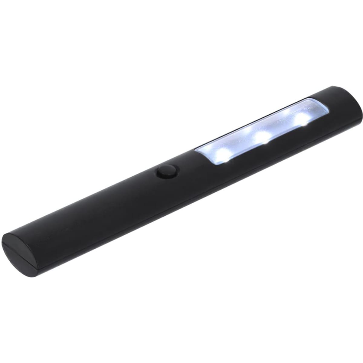 A black torch with three LED lights and a power button. It features a sleek, cylindrical design.