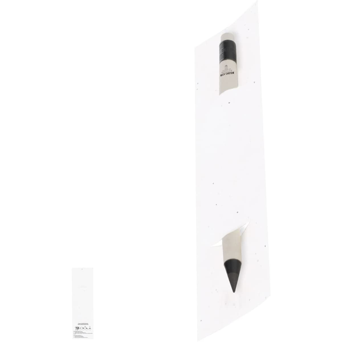 A grey lead pencil displayed in a clear packaging, featuring a minimalist design and a small logo.