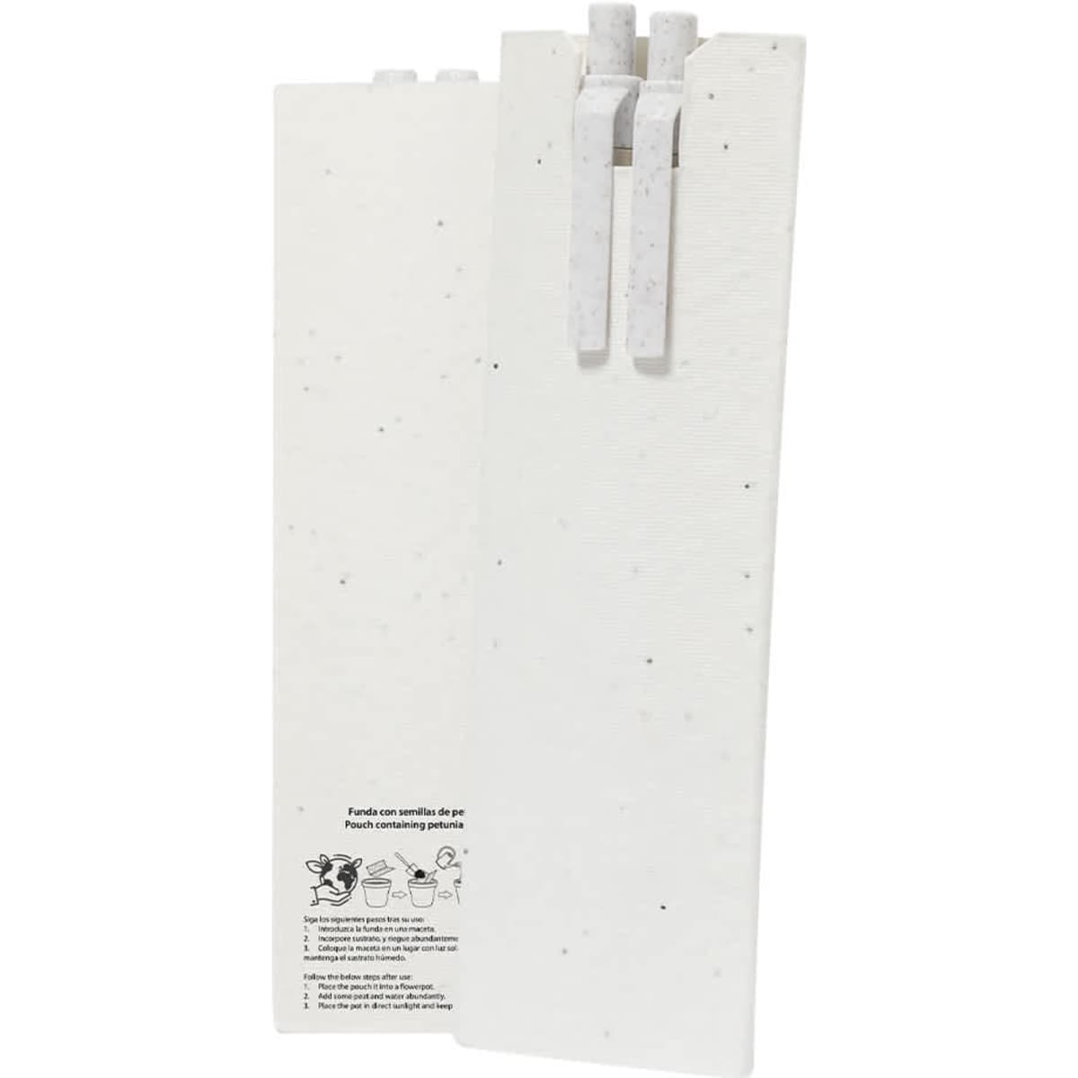 A rectangular white writing set with three pens, featuring a subtle speckled design and a logo.