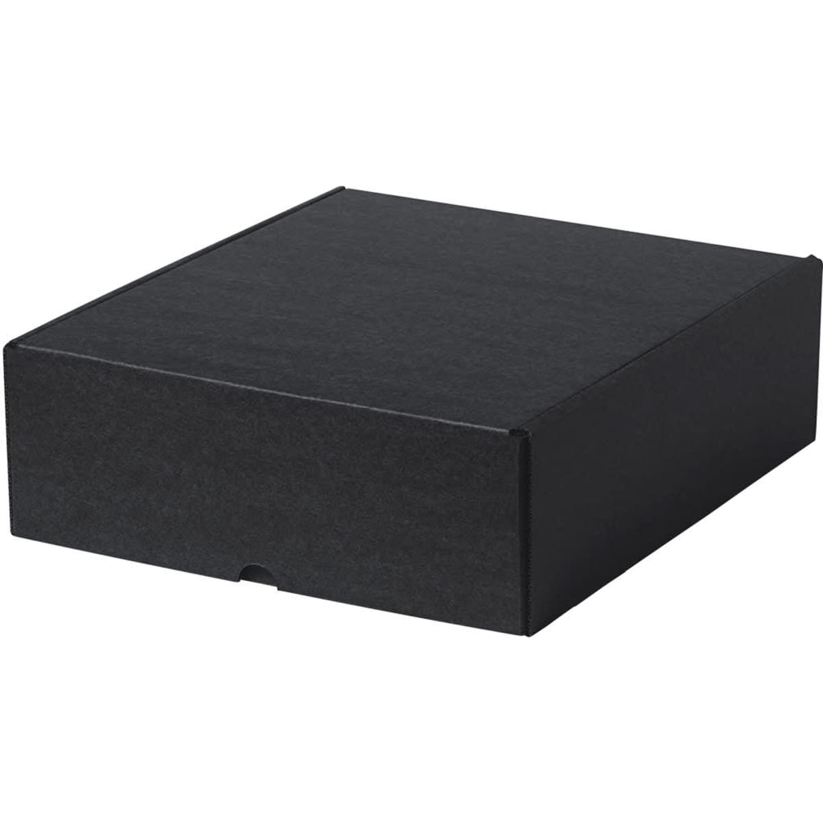 A black rectangular gift box with a flap closure, suitable for packaging items. It has a minimalistic design.