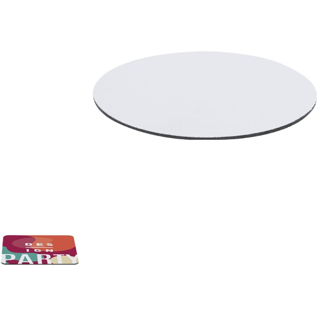 A drink bottle in white with a branded logo, accompanied by a colourful coaster.