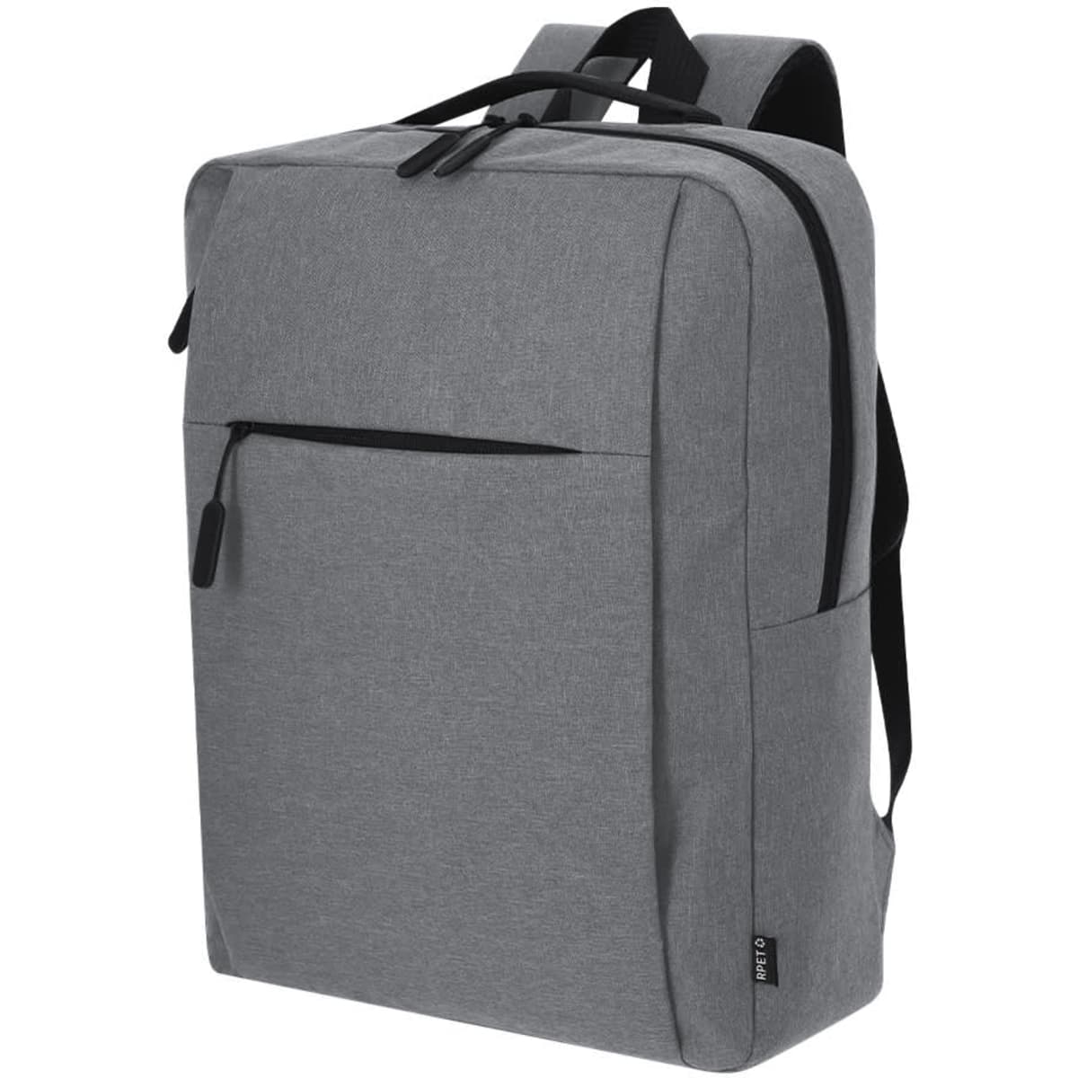 A grey Maxtry Backpack with a sleek design, featuring a front pocket and adjustable straps. It has a logo on the front.