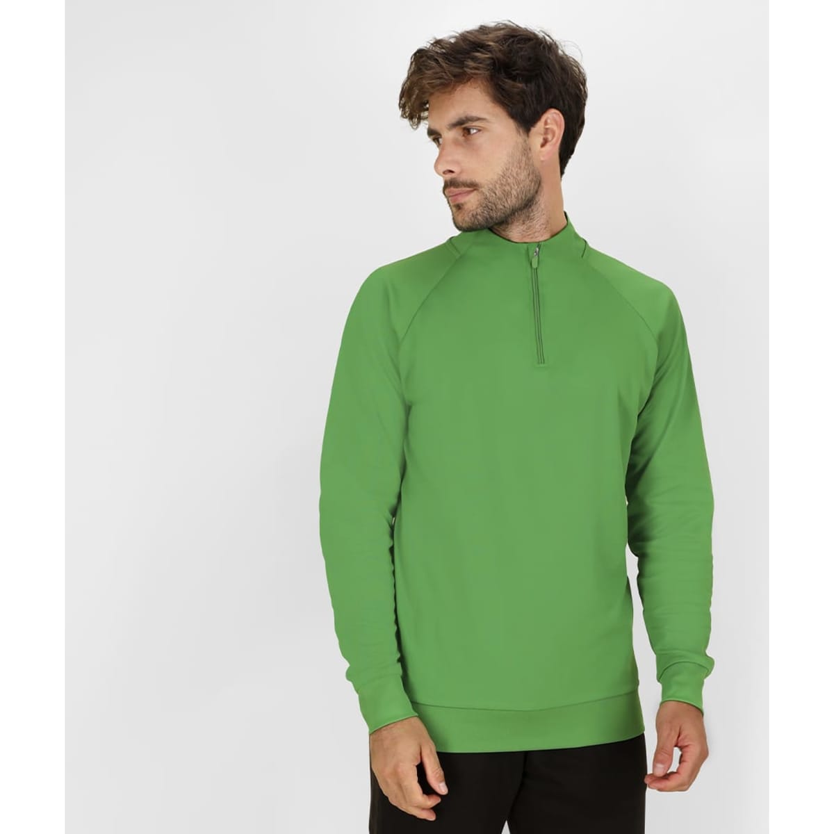 A green Brewer Hoodie with a half-zip design and long sleeves, featuring a logo on the upper left side.