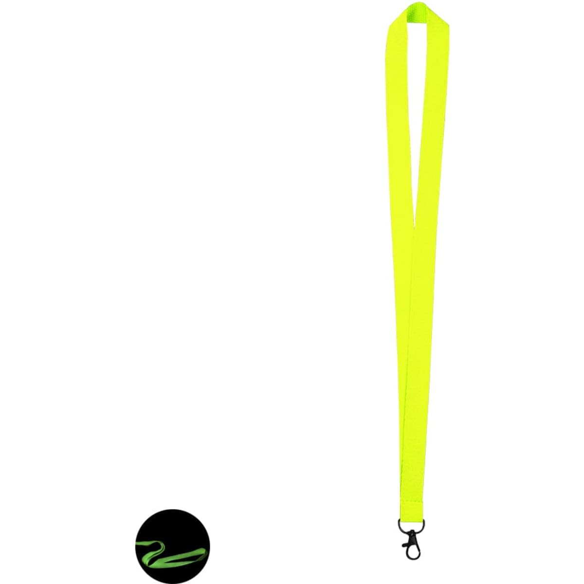 A bright yellow lanyard with a clip at the end, suitable for holding ID cards or event passes.
