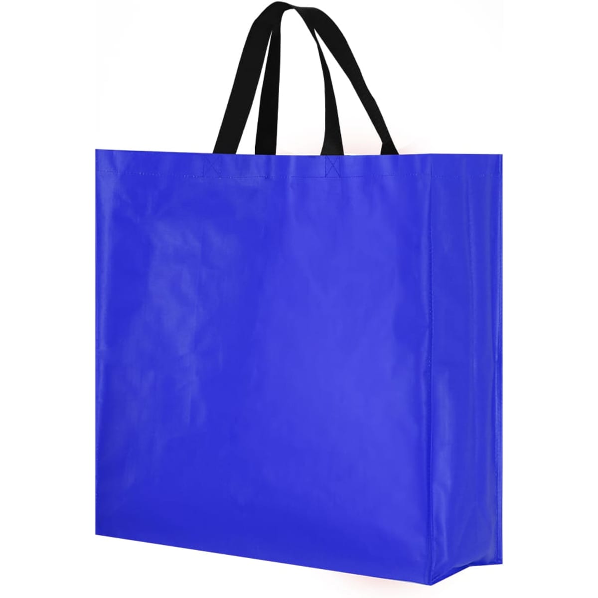 A blue promotional bag with black handles and a logo, suitable for various uses.