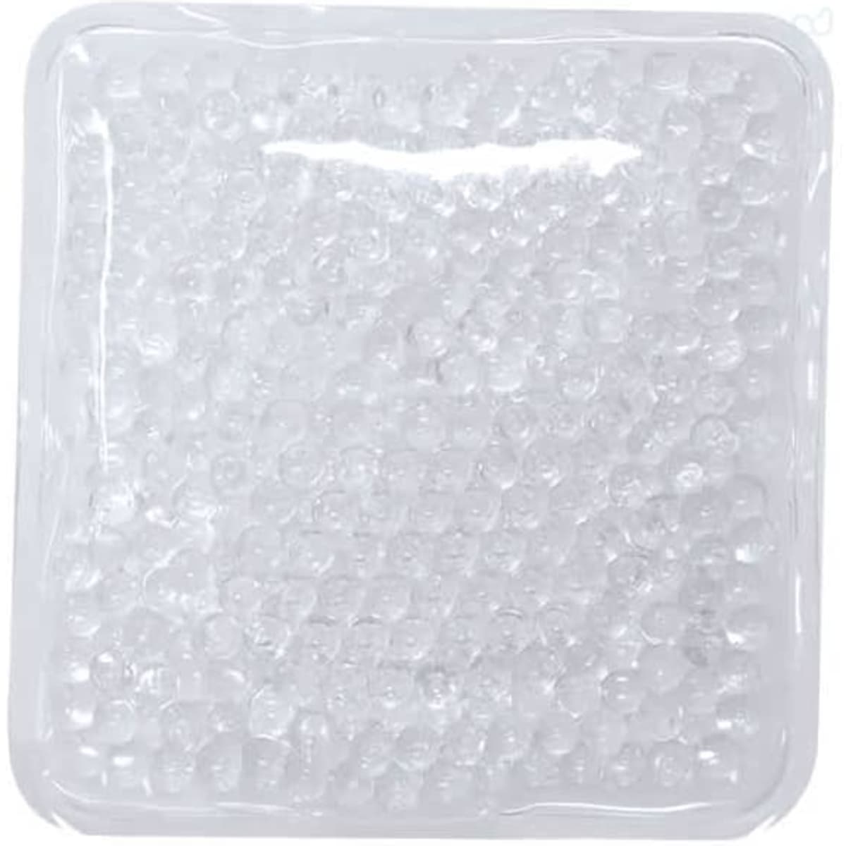 A clear gel pack filled with small beads, encased in a transparent plastic sheet.