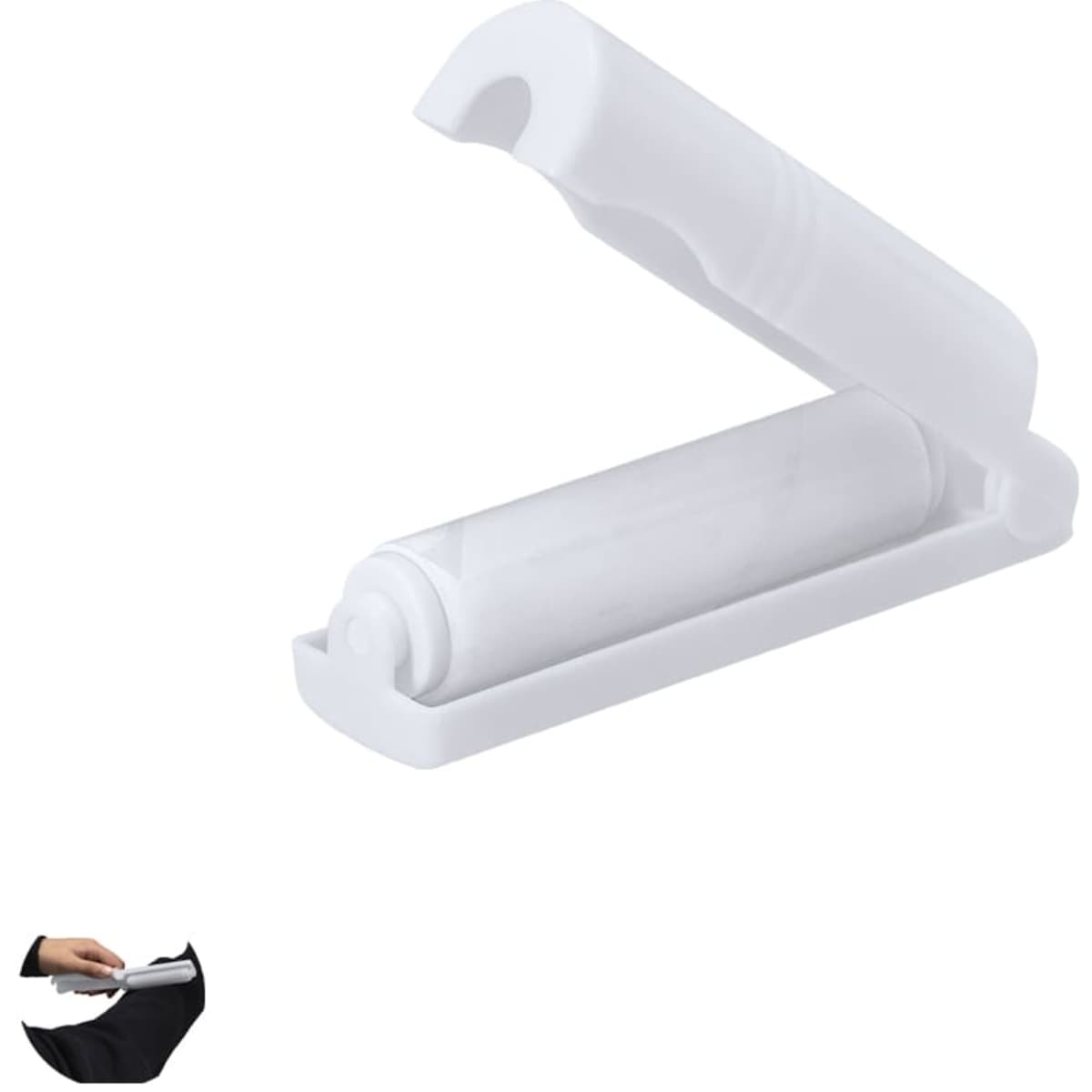 A white drink bottle with a flip-top lid, sitting in a sleek case. The case has a simple design and a logo.