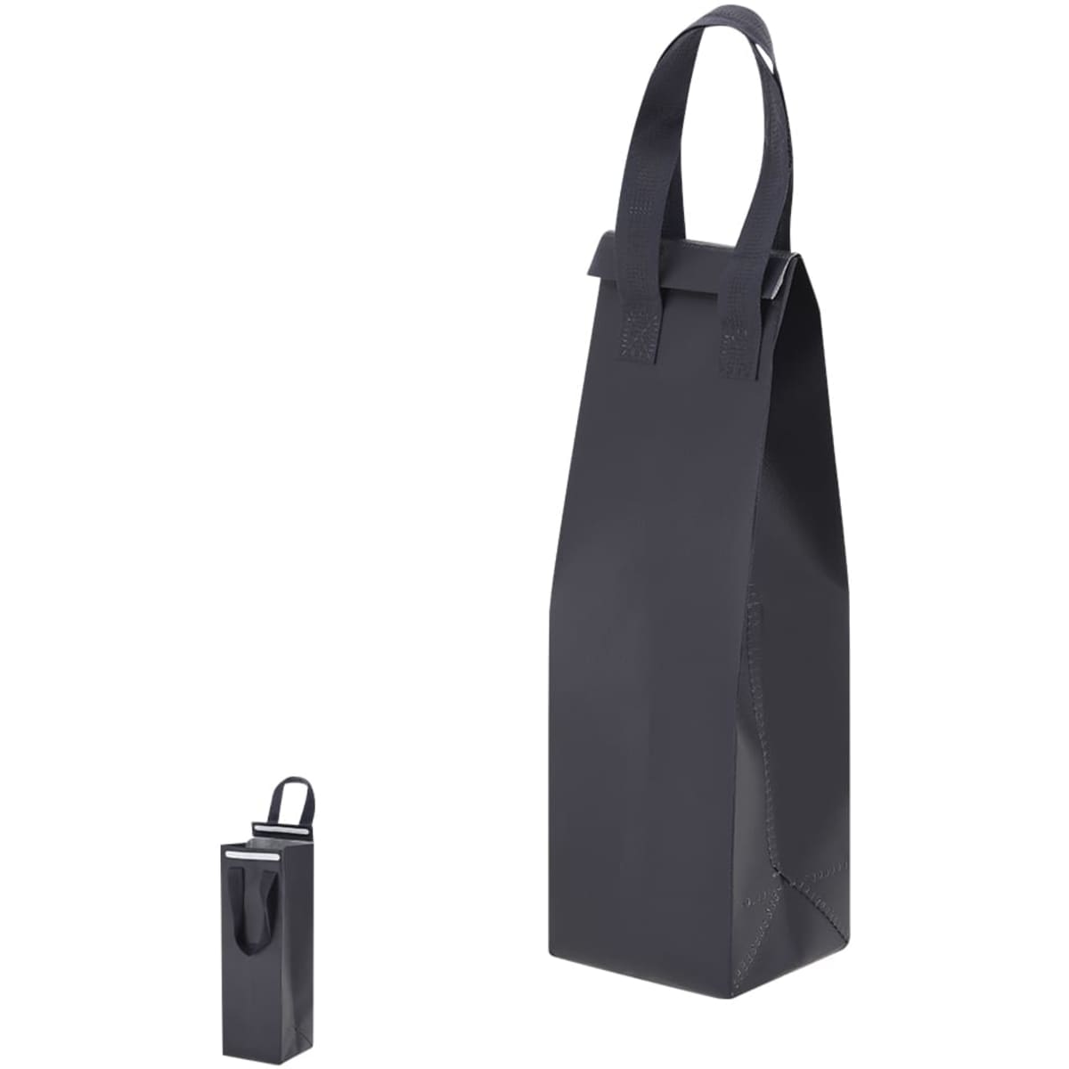 A black cooler bag with a sleek design and handles, suitable for carrying bottles or drinks.