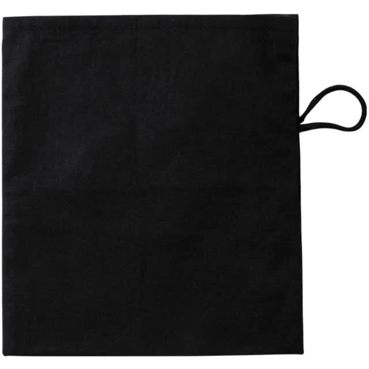 A black pouch with a loop handle, featuring a simple design and a blank surface, suitable for various uses.