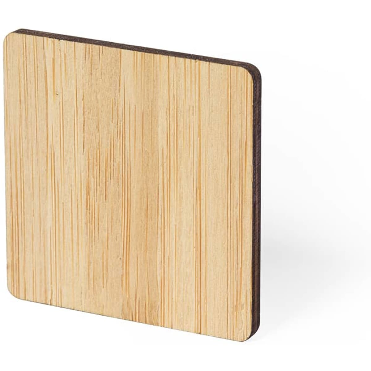 A wooden square coaster with a natural bamboo finish, featuring a dark edge.