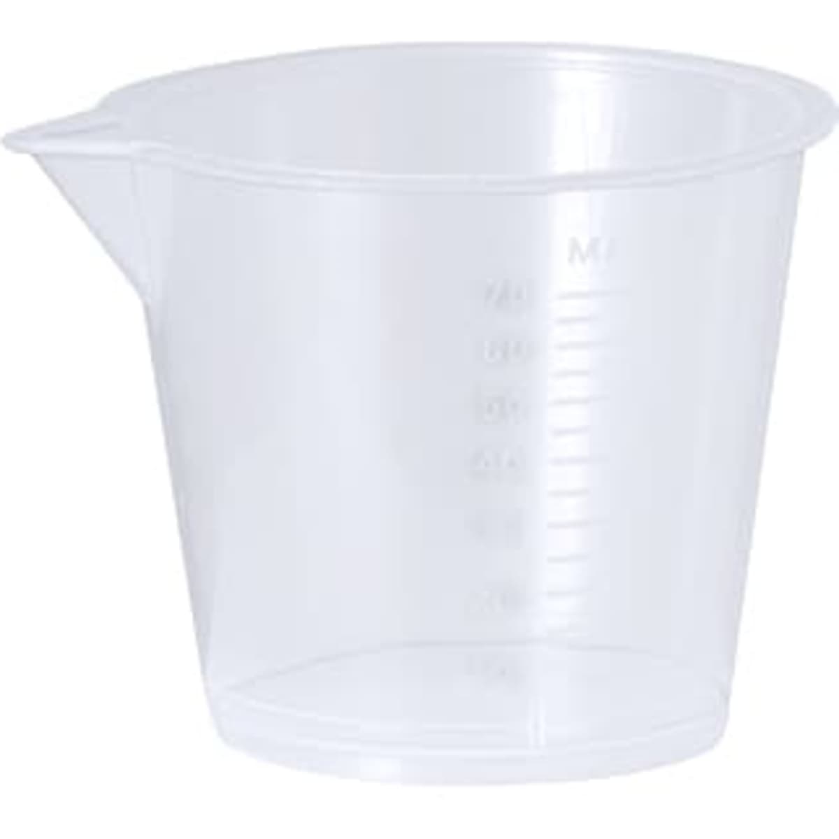 A transparent measurement jug with graduated markings, featuring a spout for easy pouring. Suitable for various home uses.