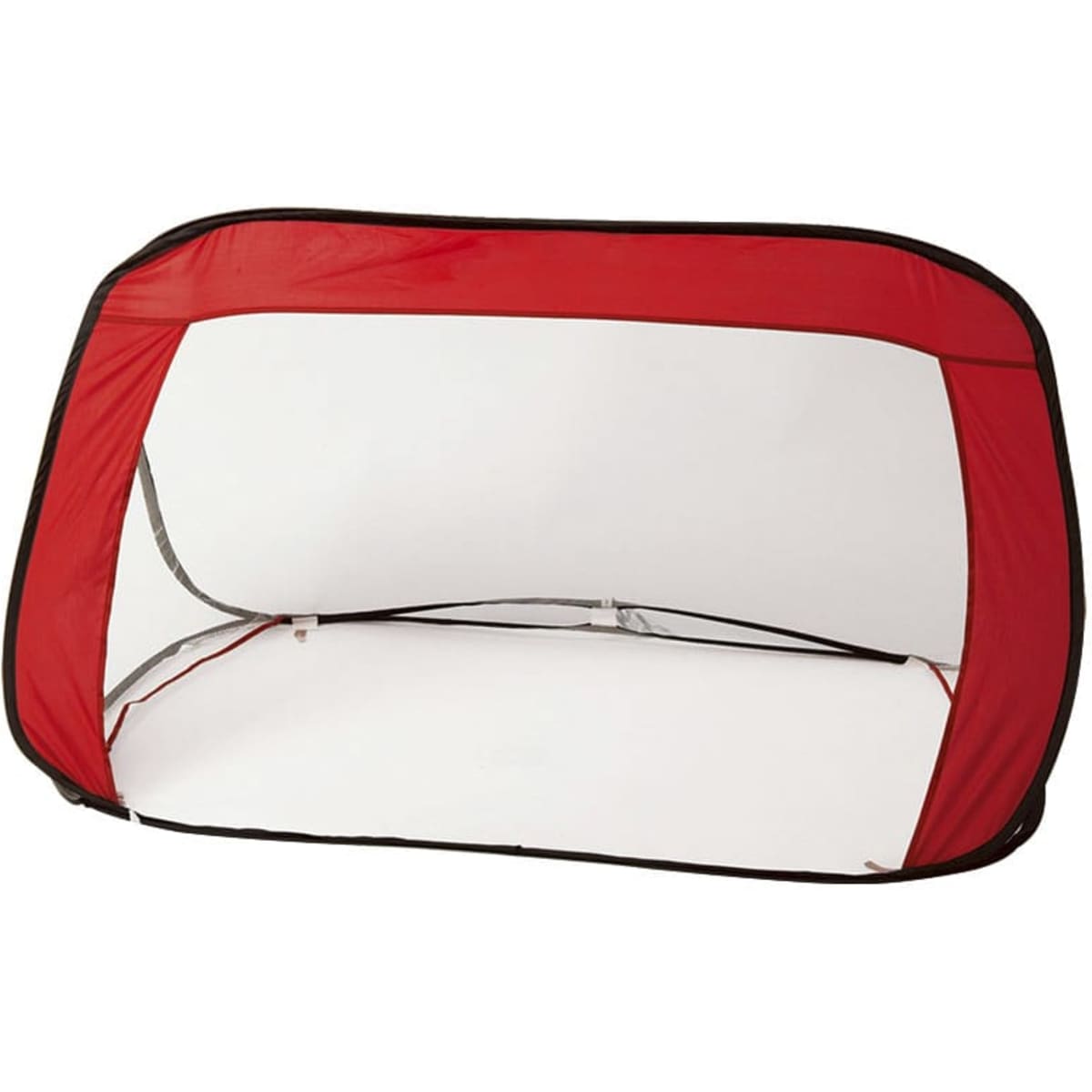 A red sports tent featuring a mesh front and a spacious interior, designed for outdoor leisure use.