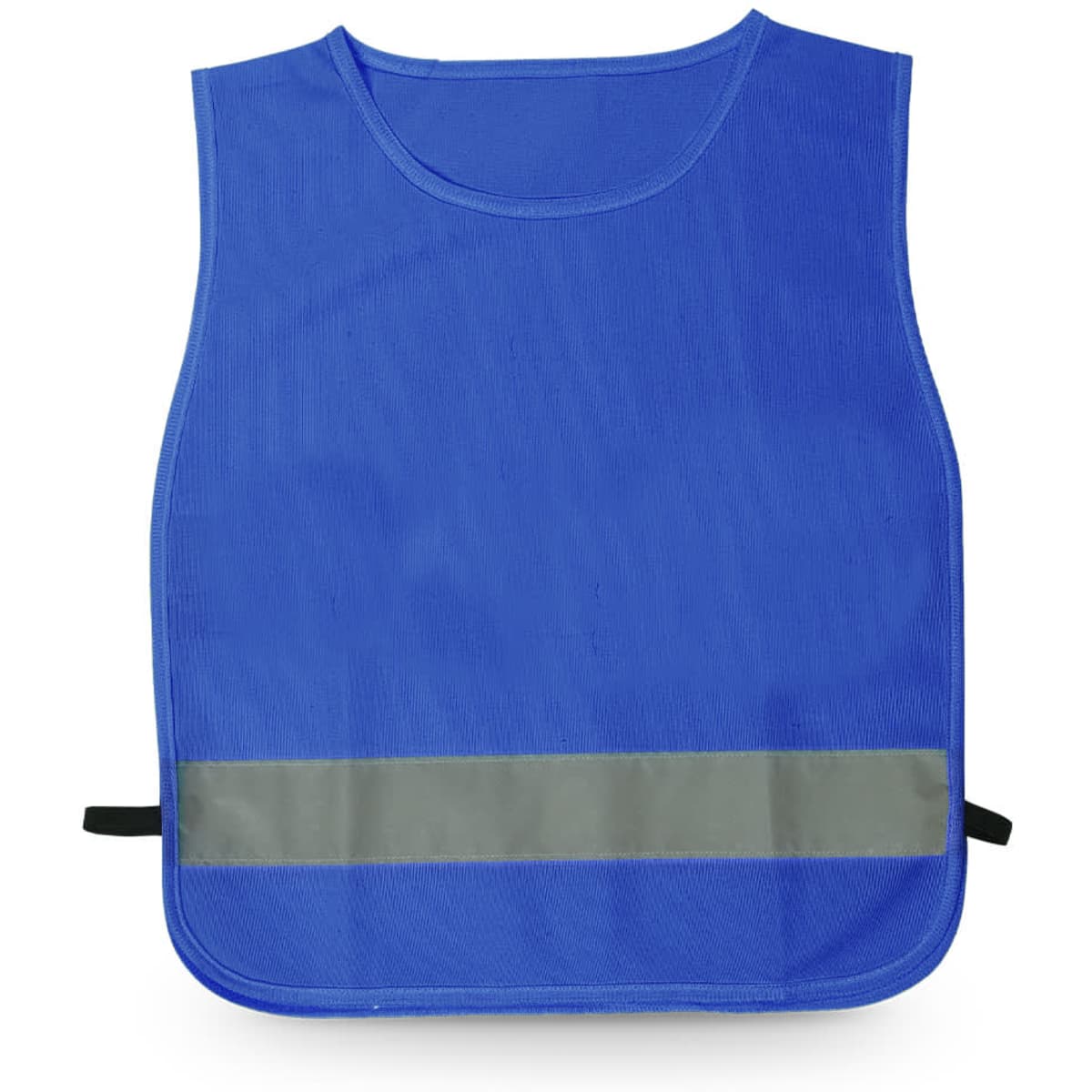 A blue sports bib jacket featuring a reflective strip and adjustable side straps. Logo branding is present.