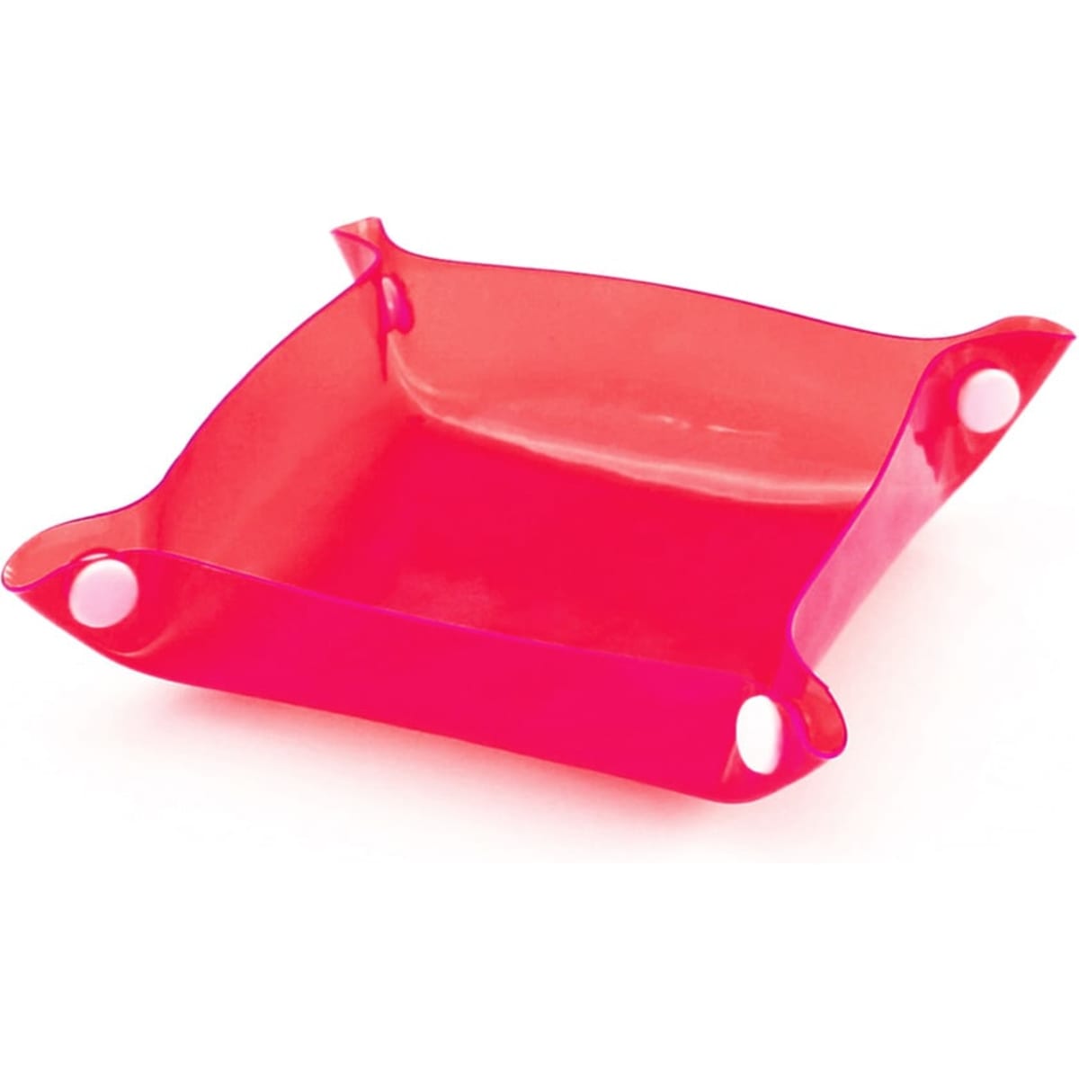 A pink Flot Coin Tray featuring a flexible design and round corner holes, ideal for miscellaneous items.