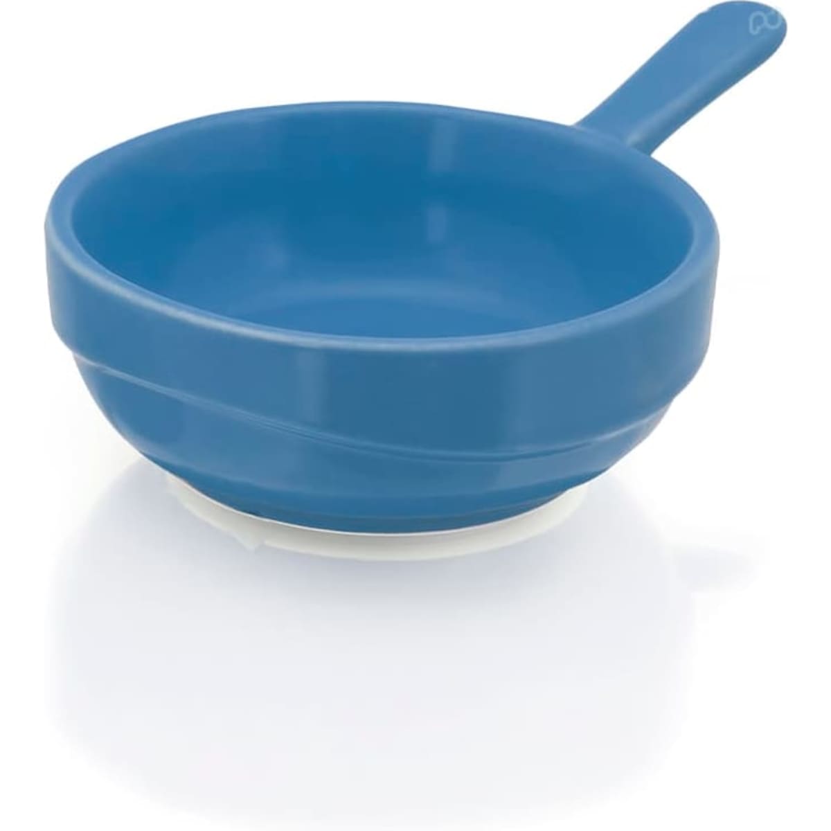 A blue bowl with a handle and a non-slip base, designed for easy handling and stability.