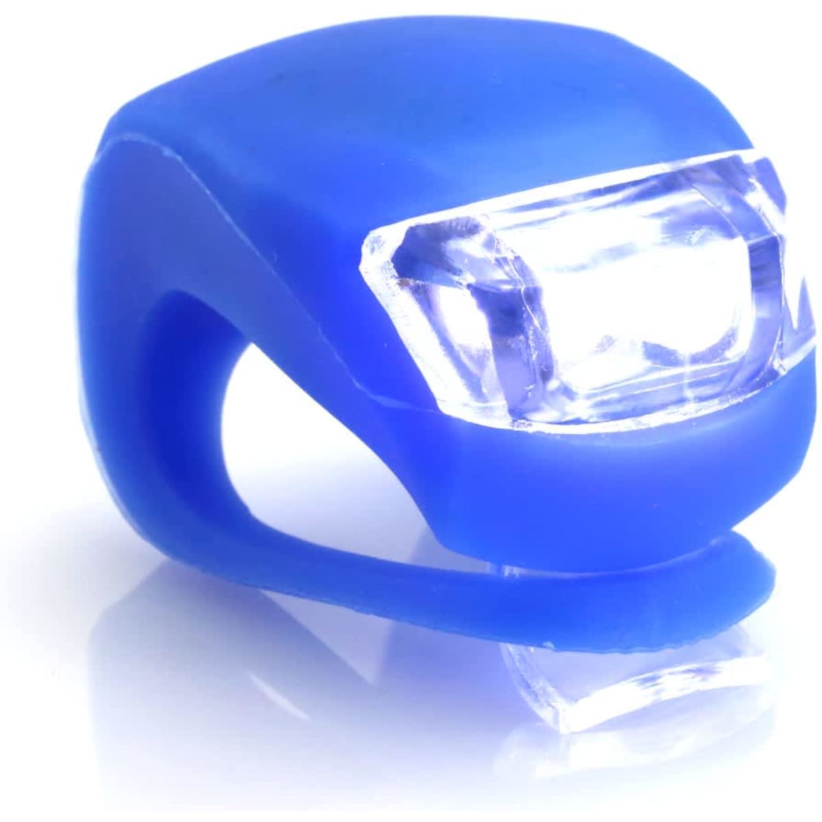 A blue Myrto Torch with a compact design and clear light, featuring a logo on the surface.