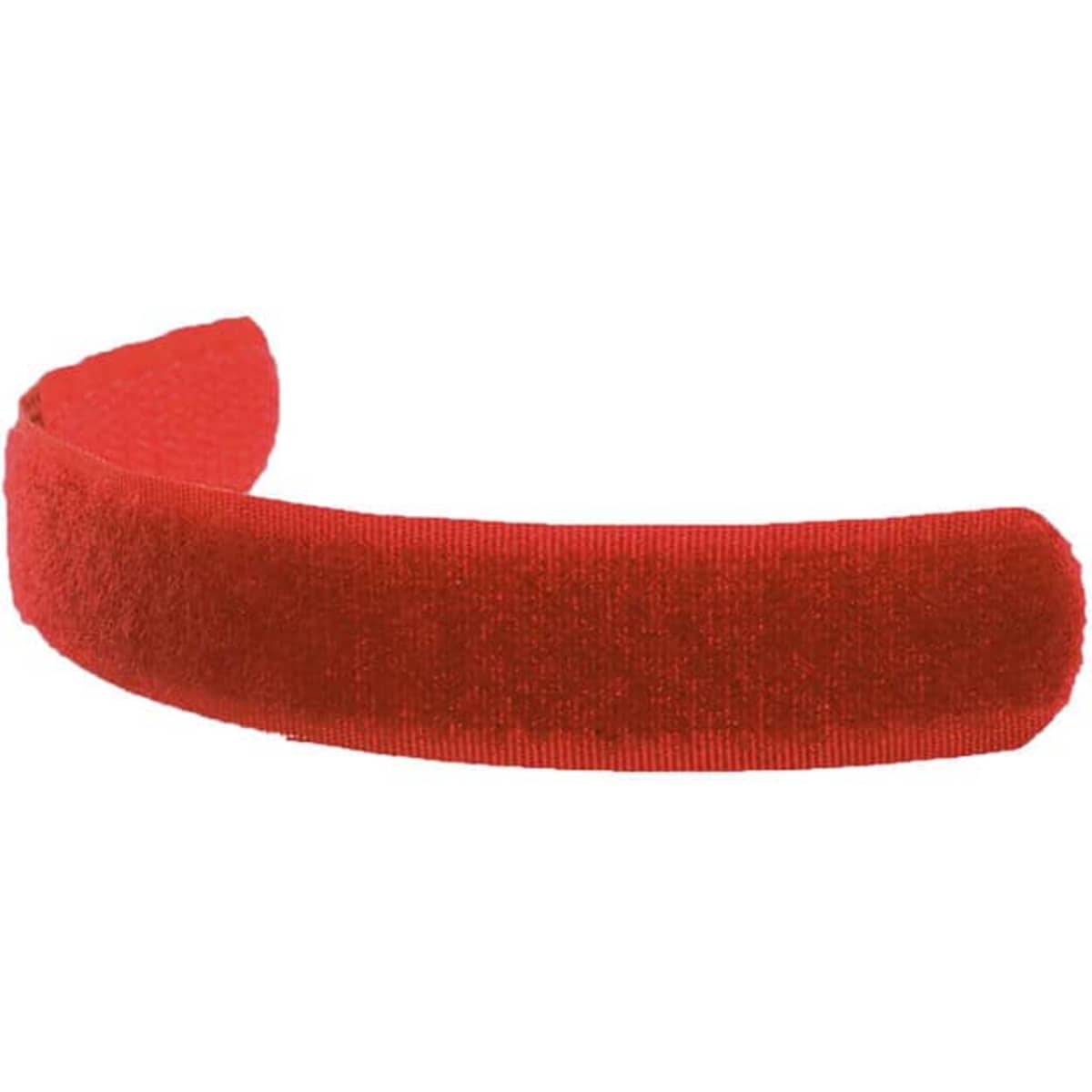 A red cable tidy with a soft, velvety texture, designed to organise and secure cables neatly.