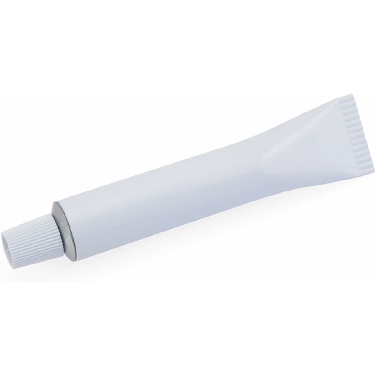 A white tube of writing product with a ribbed cap, featuring a smooth body and no visible branding.