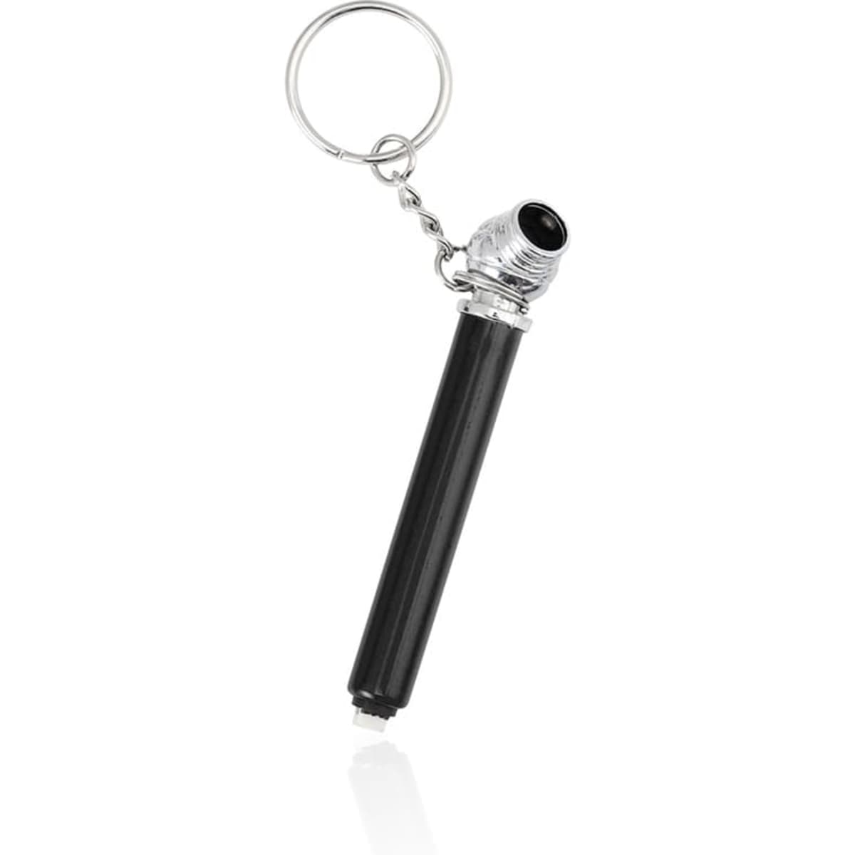 A black Wen pressure gauge keyring tool with a silver attachment. Features a compact design for easy portability.
