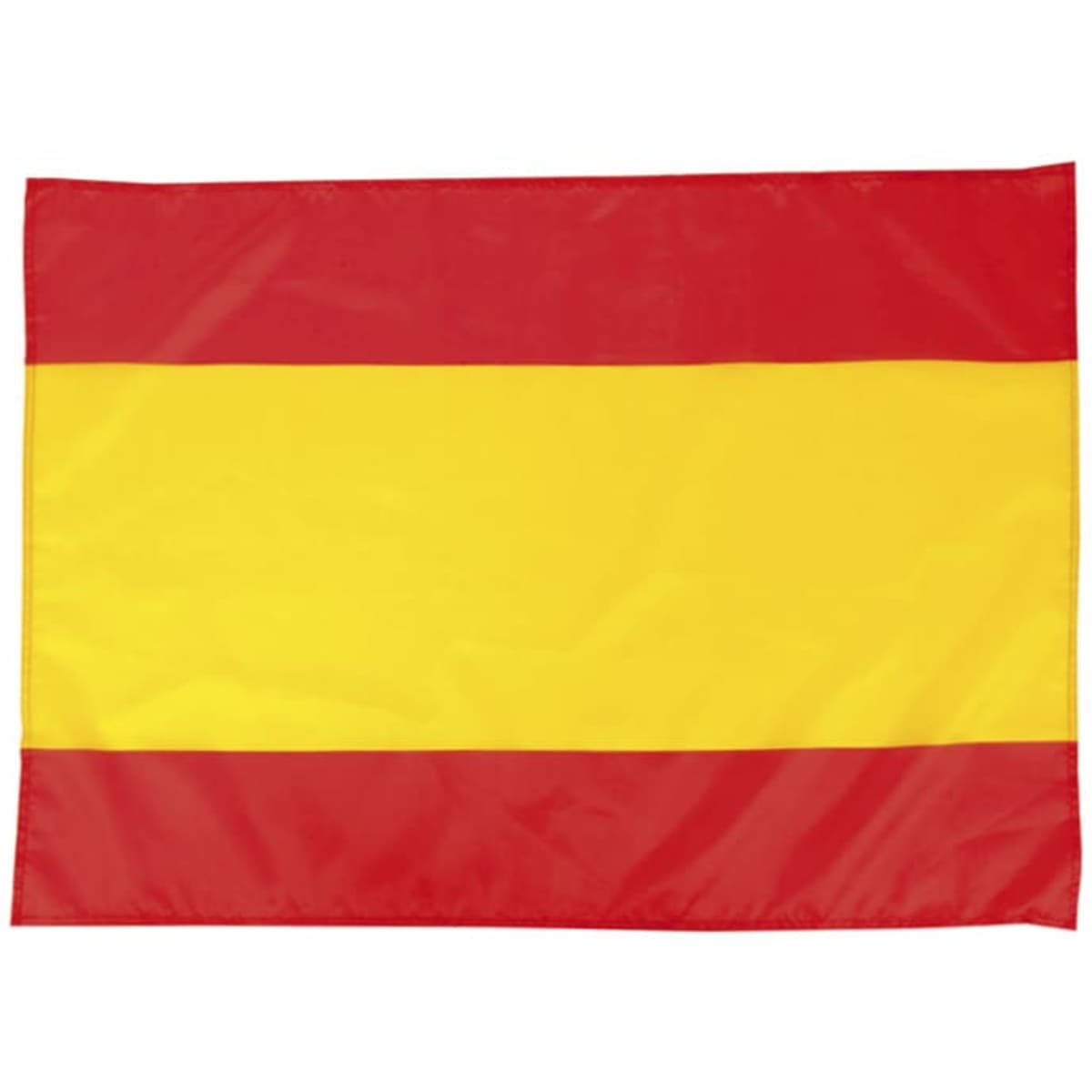 A rectangular flag featuring horizontal stripes of red, yellow, and red. The flag has a glossy finish and a logo.