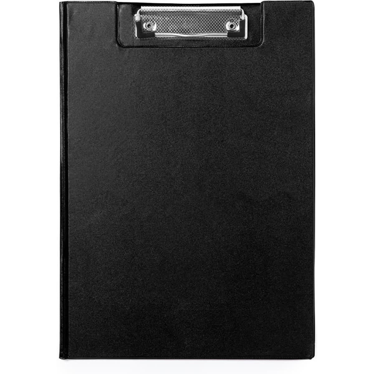 A black Clasor Folder with a clipboard clip at the top, featuring a smooth, matte finish.