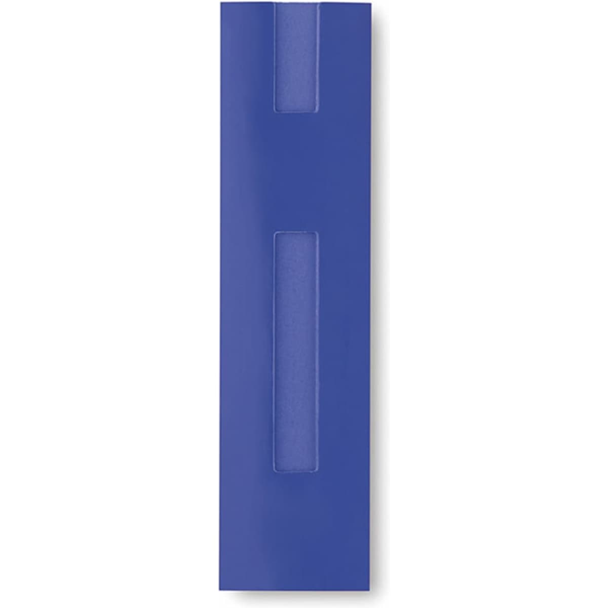 A blue pen pouch with a transparent section, featuring a logo design. Suitable for holding pens.