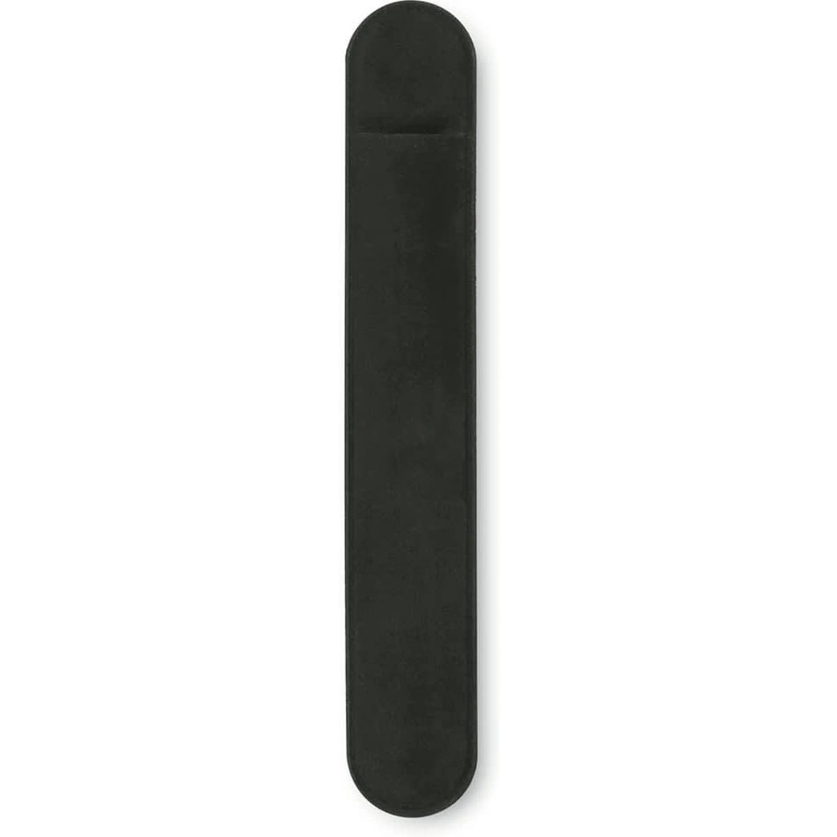 A black Velvex Pouch for pen packaging, featuring a sleek and simple design with a logo.