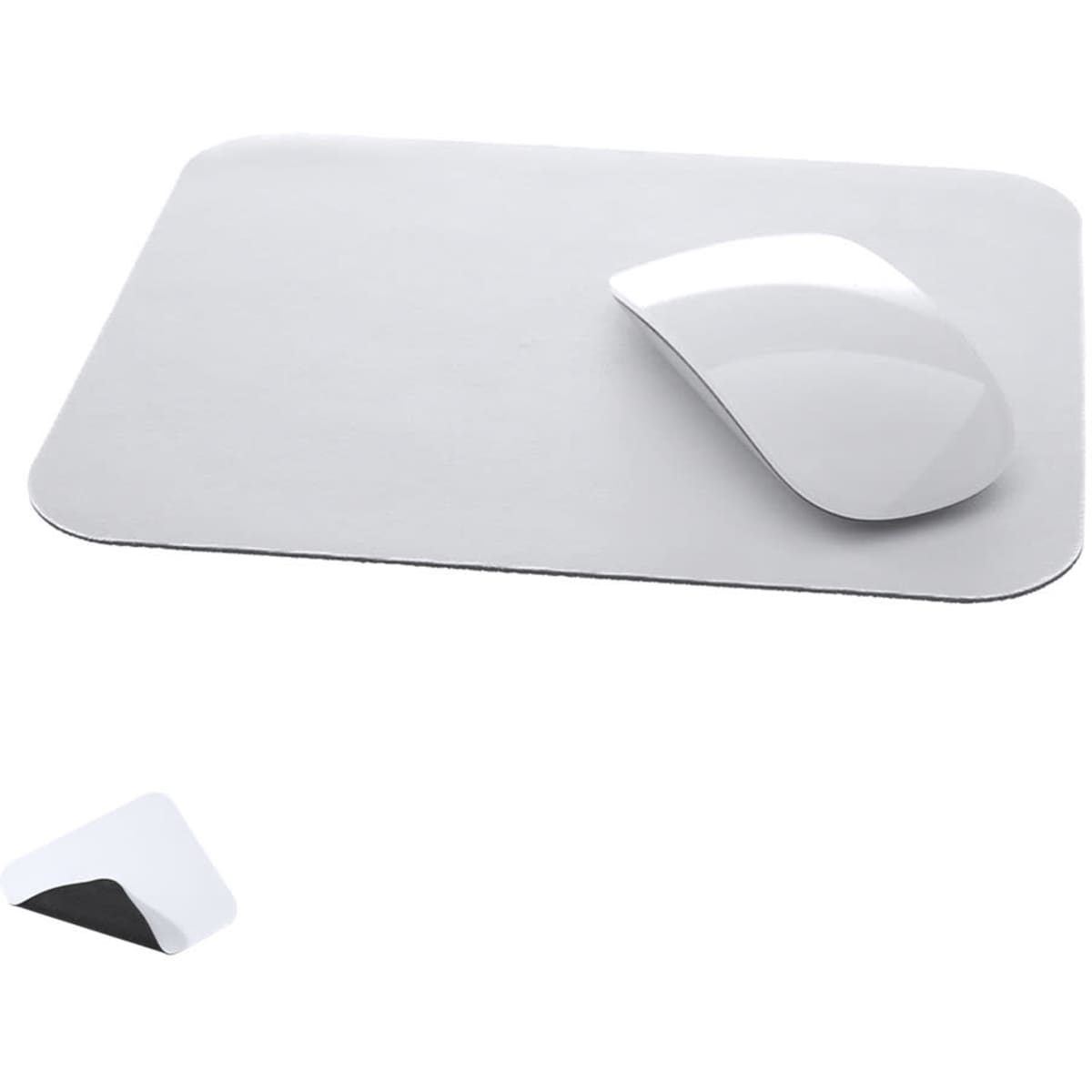 A white mouse pad featuring a sleek design with a reflective surface and a minimalist aesthetic.