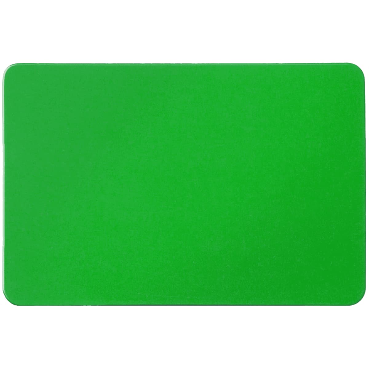 A rectangular green magnet with rounded corners, featuring a smooth surface and no visible branding.