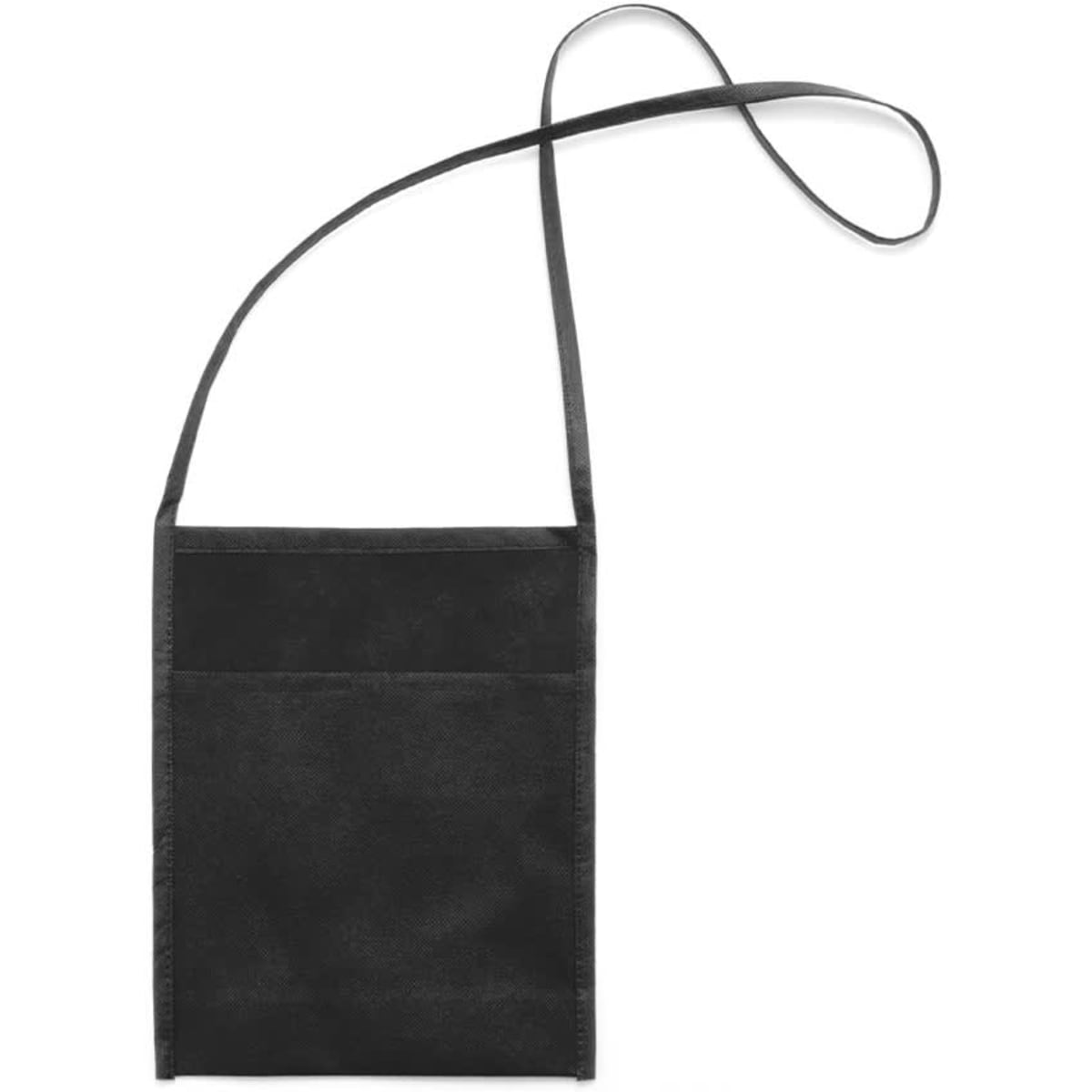 A black Yobok Bag with a long shoulder strap and front pocket. Features a simple design and a logo.