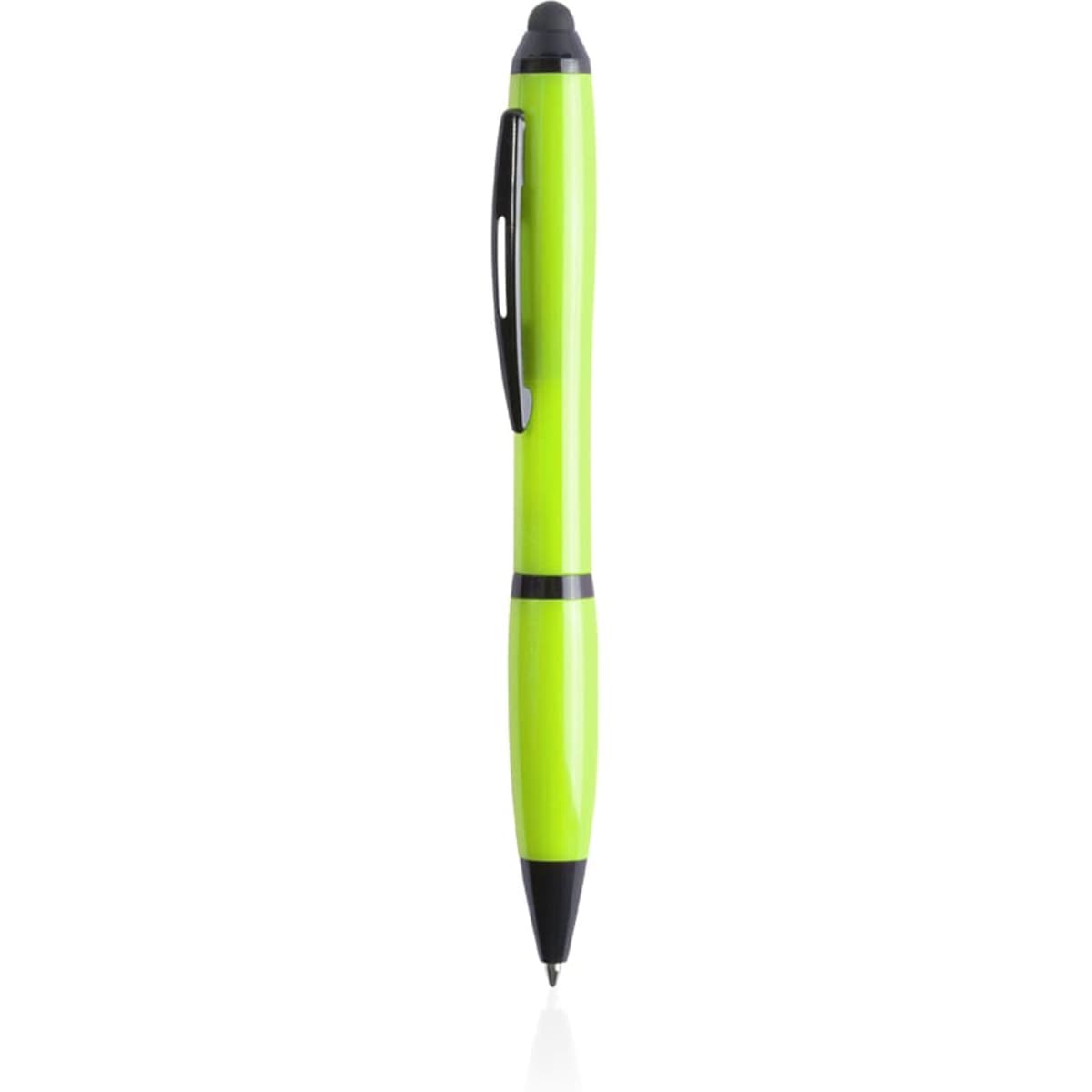 A green Lombys Stylus Touch Ball Pen with a black accent and a logo.