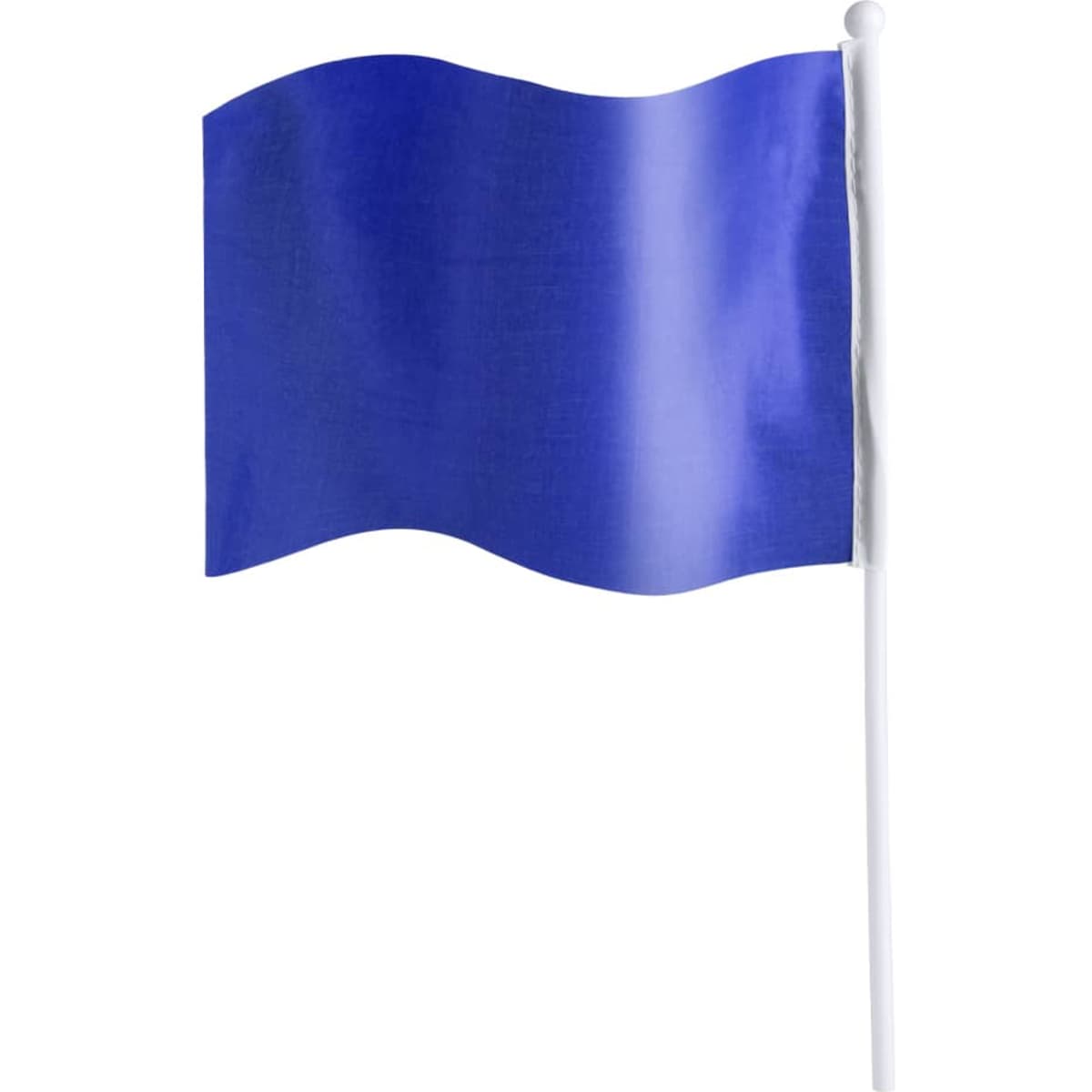 A blue flag with a wave design attached to a white pole.