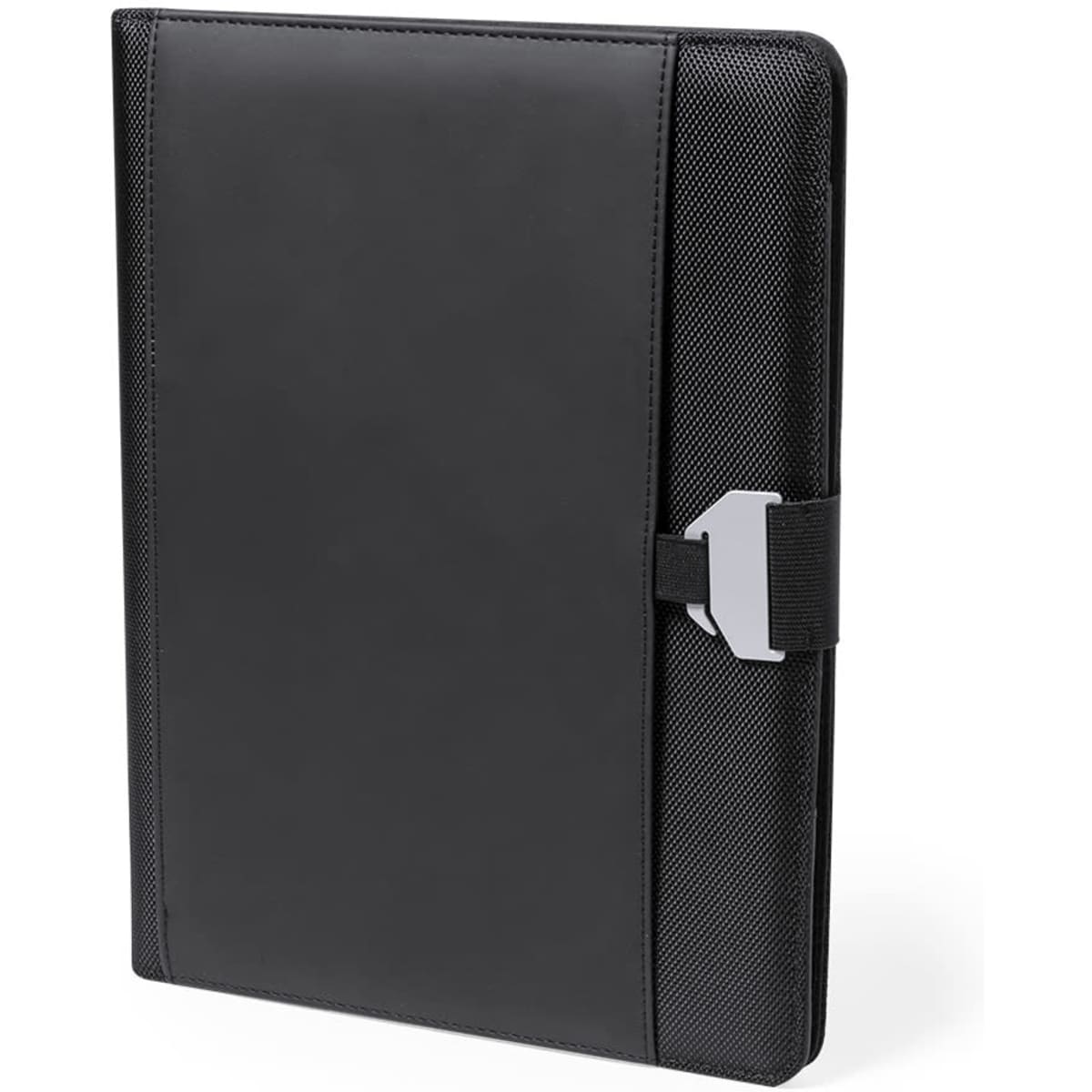 A black Bretux Folder with a sleek textured finish and a metal clasp. Ideal for business or office use.