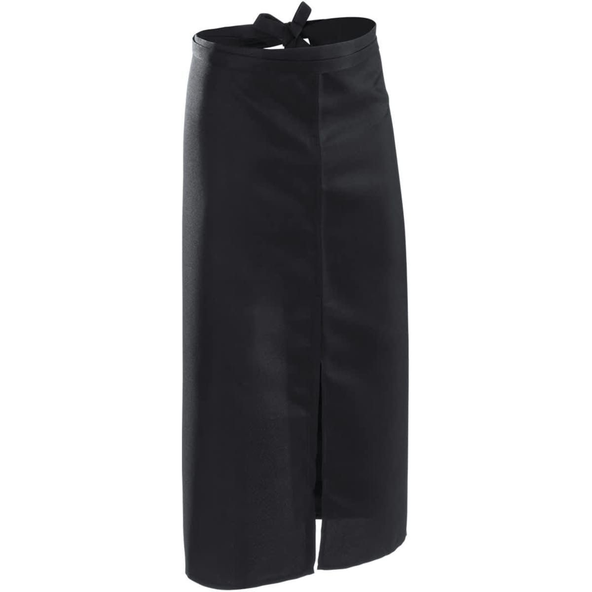 A black Bremor apron featuring a simple design and a tie waist. It has a front split for ease of movement.