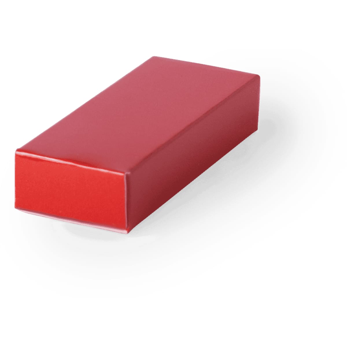 A red gift box with a smooth finish, designed for packaging a flash drive.