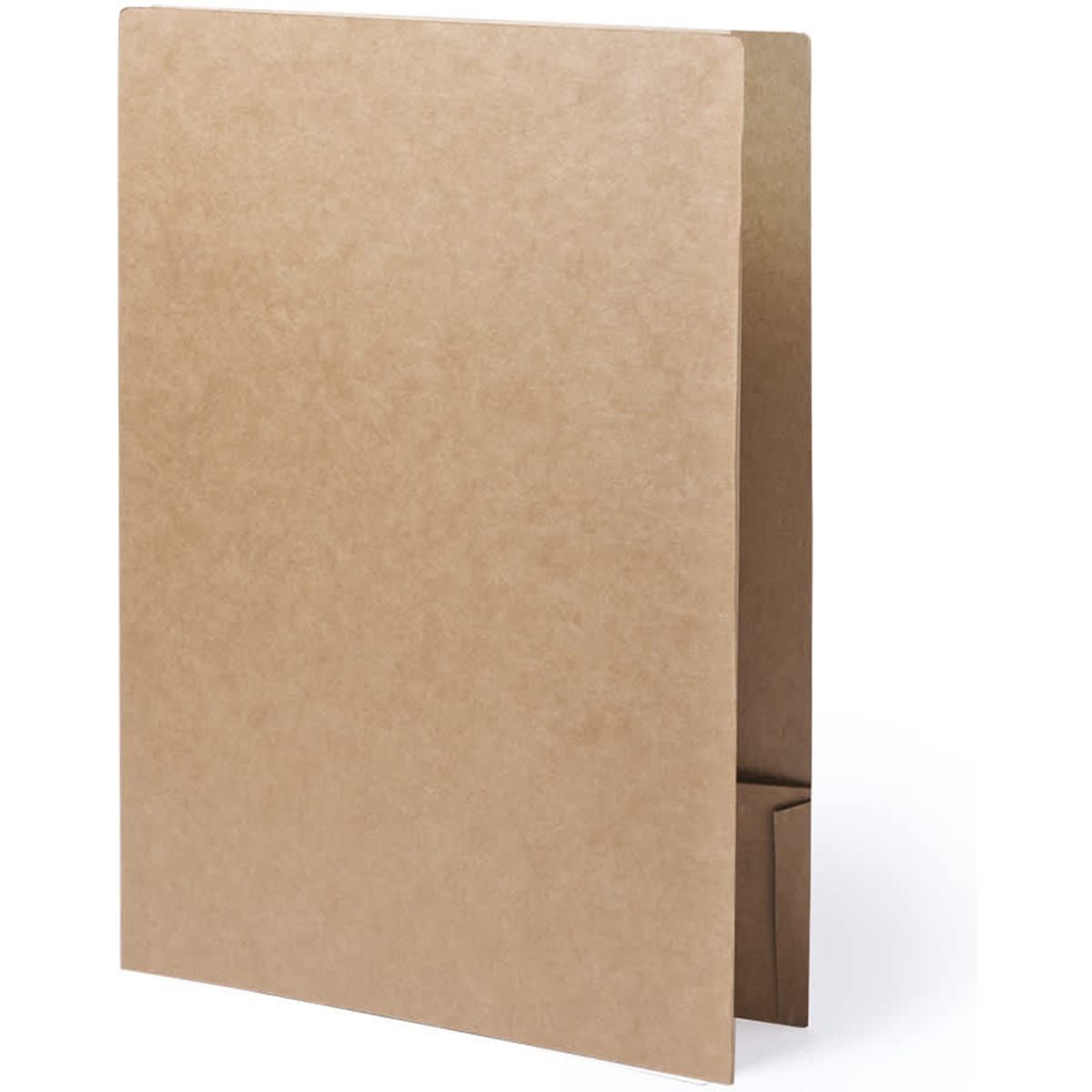 A brown folder with a sleek design, featuring a pocket for documents and a logo on the front.