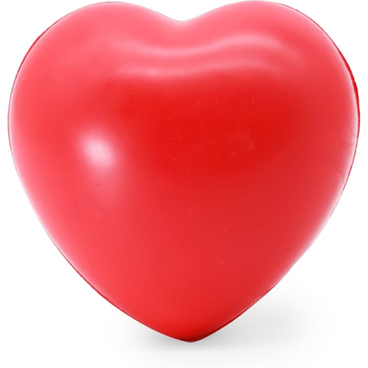 A red heart-shaped stress ball with a smooth surface. Ideal for fun and stress relief activities.