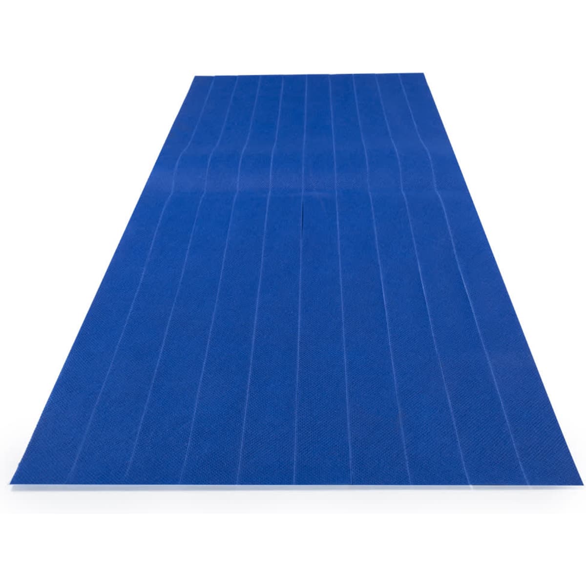 A blue mat with textured lines running vertically down its surface, suitable for various uses.
