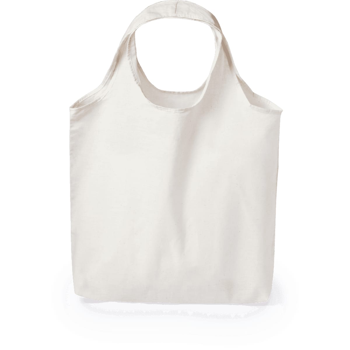 A tote bag in a light beige colour with short handles and a simple design, featuring a logo.
