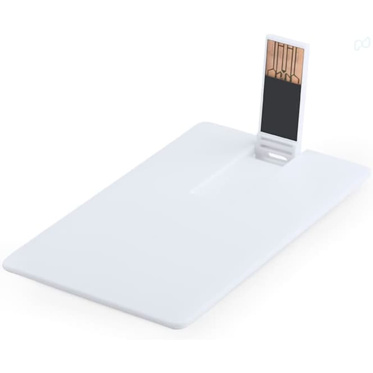 A white Sondy 16GB USB drive in a card-like design with a retractable connector. It has a branding logo.