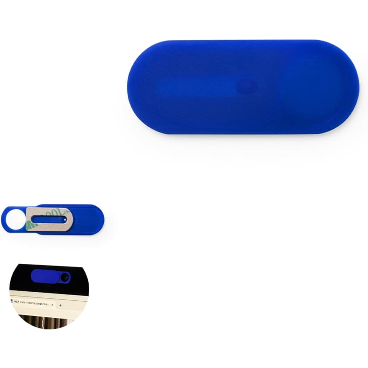 A blue device featuring a rounded shape, designed for technology use, with a logo present on the surface.