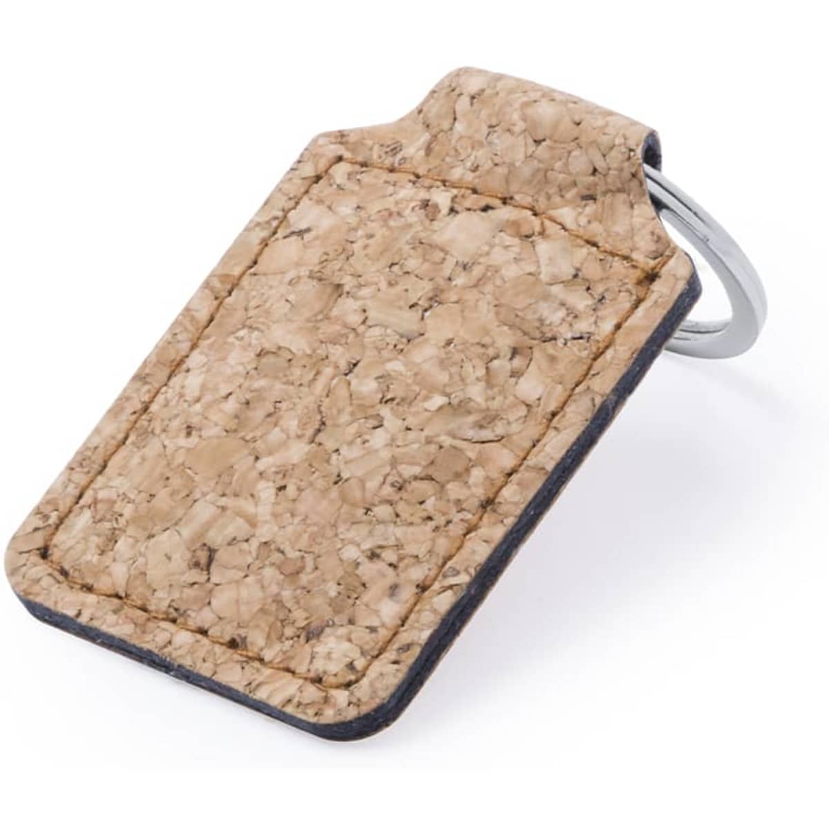 A cork-textured keyring with a silver keyring attachment, featuring natural beige tones.