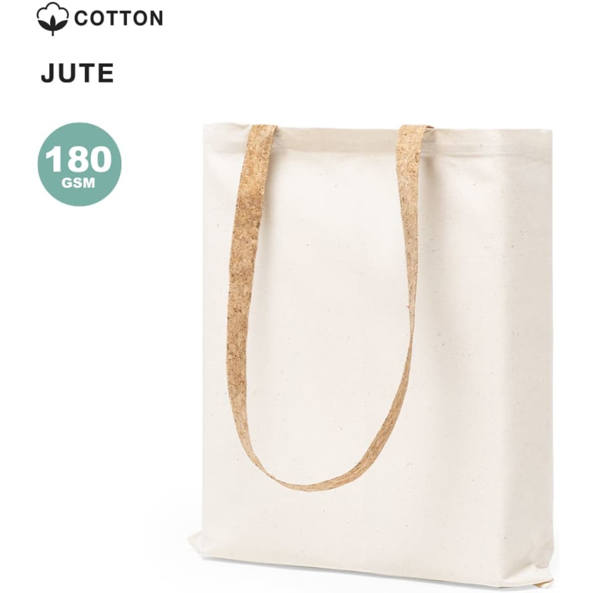 A cream tote bag made from cotton and jute, featuring long, natural-coloured handles and a simple design.