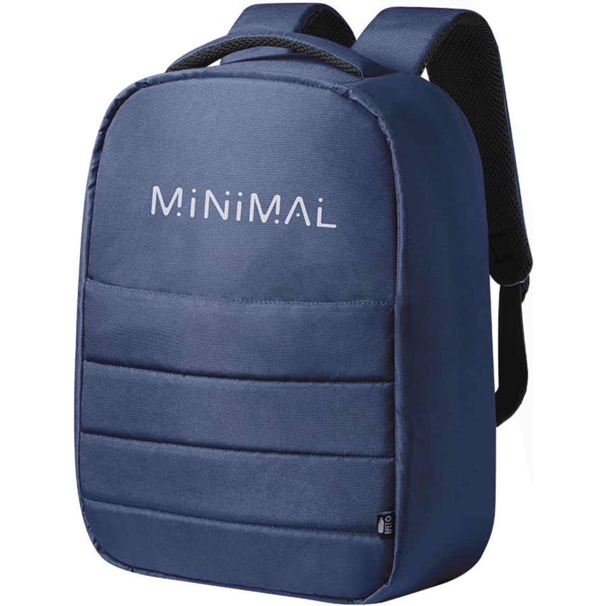 Navy blue backpack with padded front, featuring shoulder straps and a carrying handle. Includes a logo on the front.