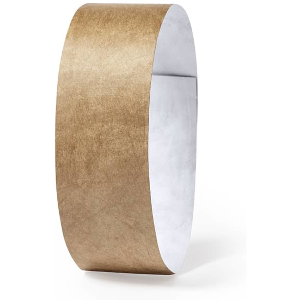 A bronze event wristband with a smooth finish and a flexible design, featuring a logo.