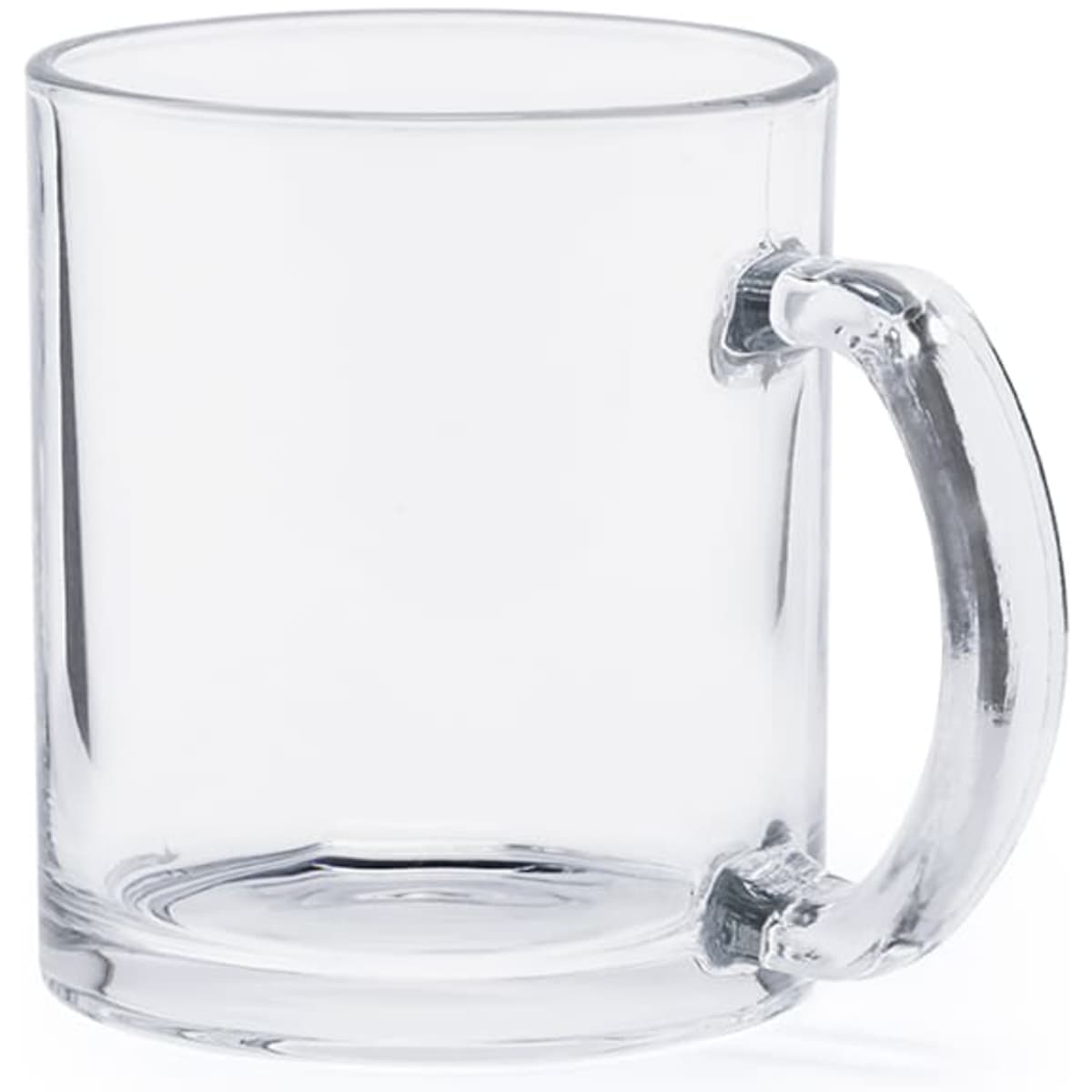 A clear glass beer mug with a sturdy handle, featuring a simple and elegant design.